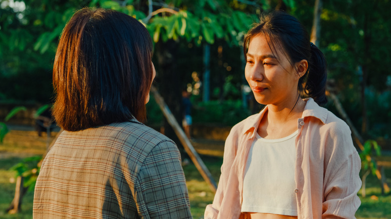 Two women talking