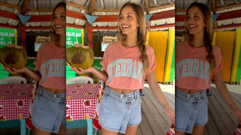 Wearing denim skort