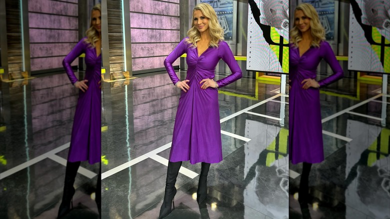 Laura Rutledge in a purple dress