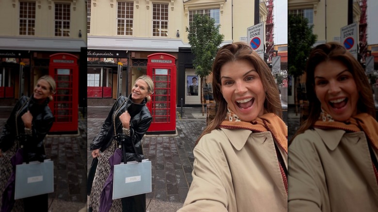 Lori Loughlin and a friend smiling outside in London