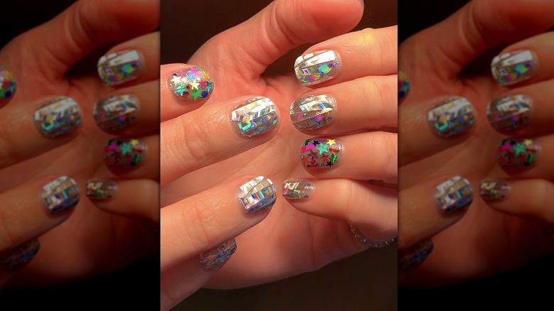 Disco ball and colorful star nails