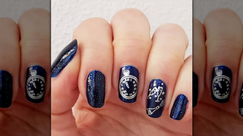 New Years Eve nails in sparkling navy