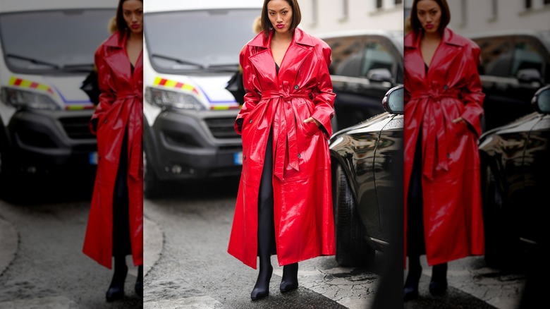Red coat posing