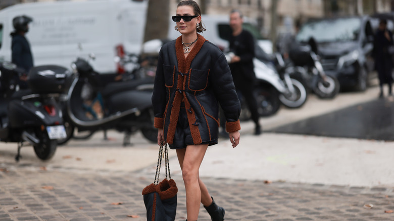 Woman walking on street