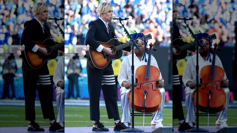 Brandi Carlile performing during the 2026 Super Bowl