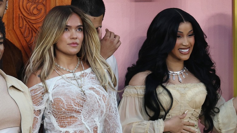 Karol G and Cardi B during the 2026 Super Bowl