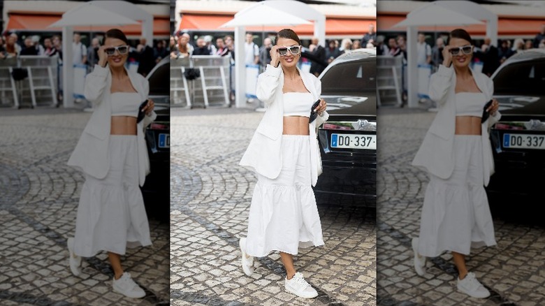white skirt and crop top