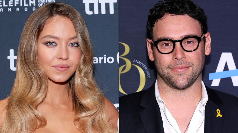 Side-by-side images of Sydney Sweeney and Scooter Braun