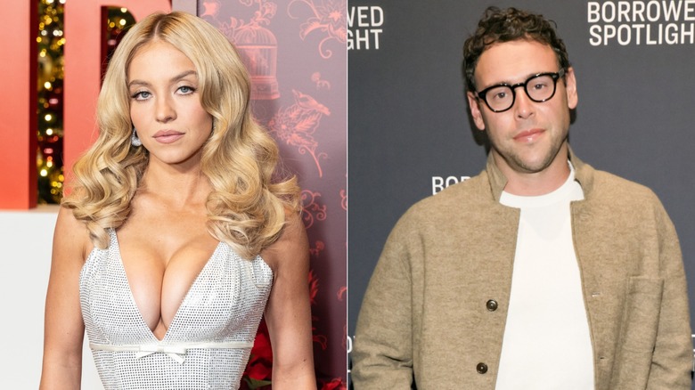 Side-by-side head shots of Sydney Sweeney and Scooter Braun