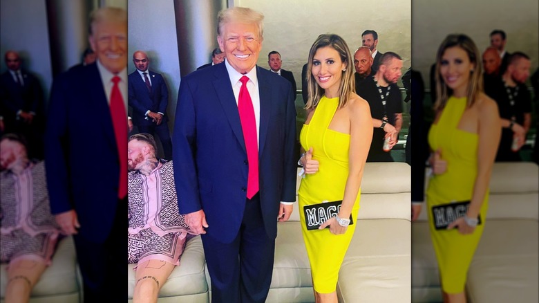 Alina Habba in a neon yellow dress with Donald Trump in a suit