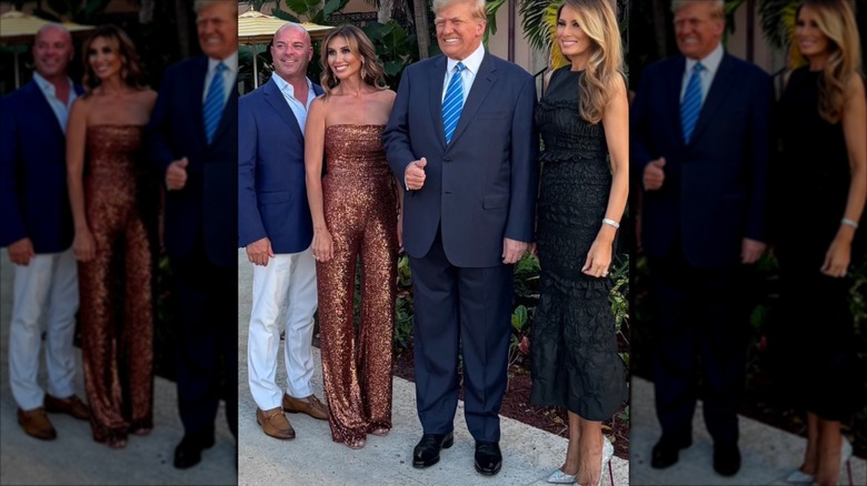 Alina Habba in a copper sequin jumpsuit with Donald and Melania Trump
