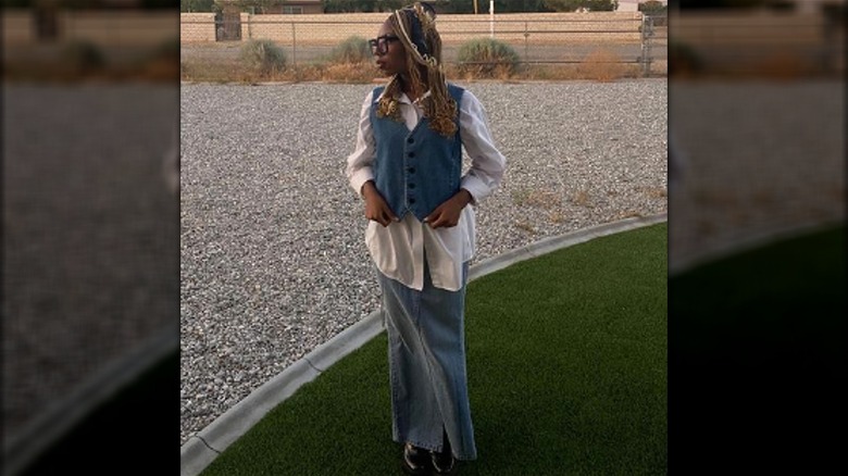 Black fashionista's tailored denim vest