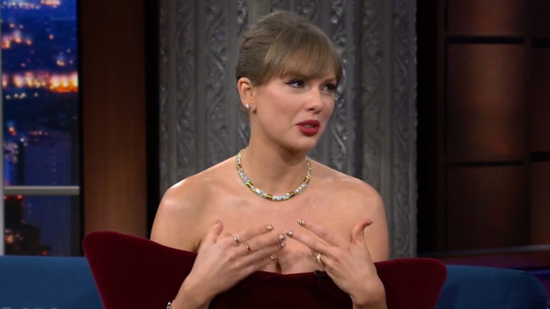 Taylor Swift on The Late Show with Stephen Colbert in December 2025