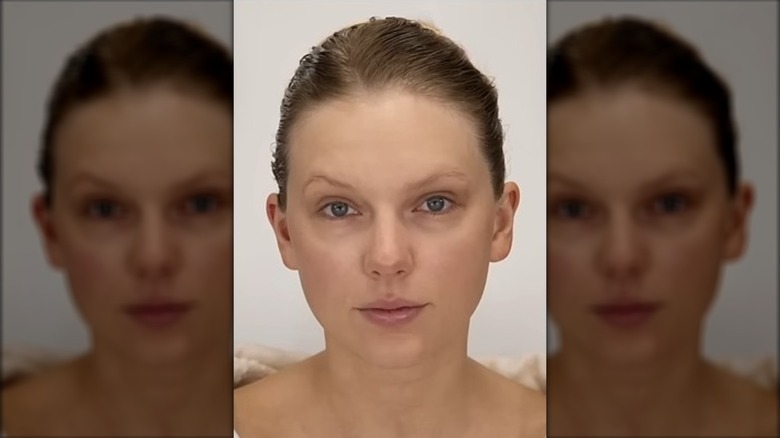 A close-up of Taylor Swift before her transformation for the music video "The Man"