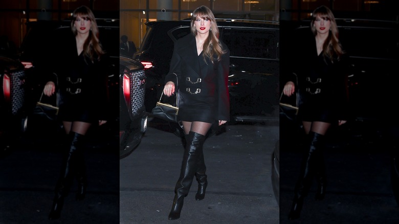 Taylor Swift in an all-black outfit in January 2025