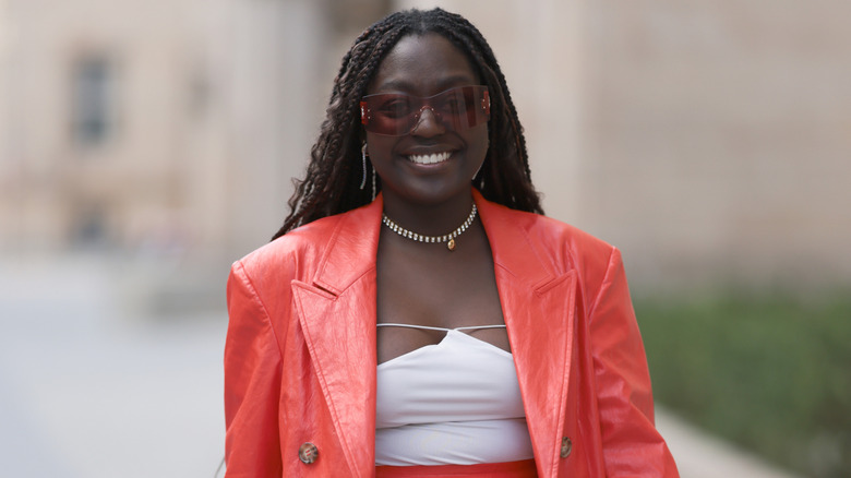 Woman wearing a diamond necklace