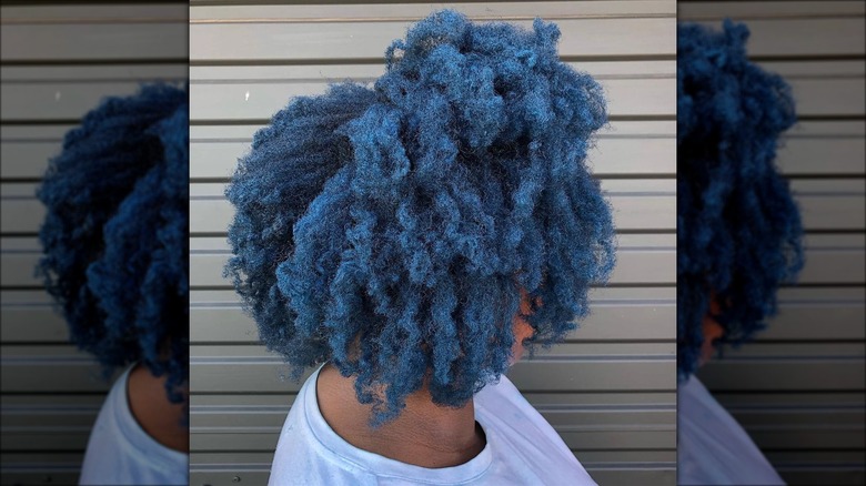 Woman with blue hair