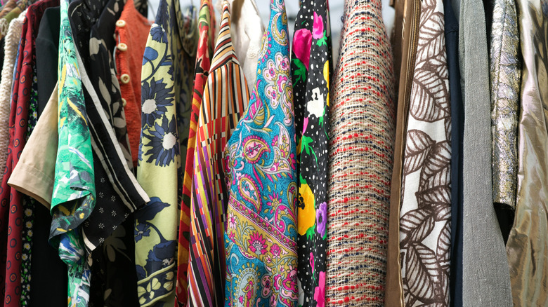 Polyester vintage clothing on a rack