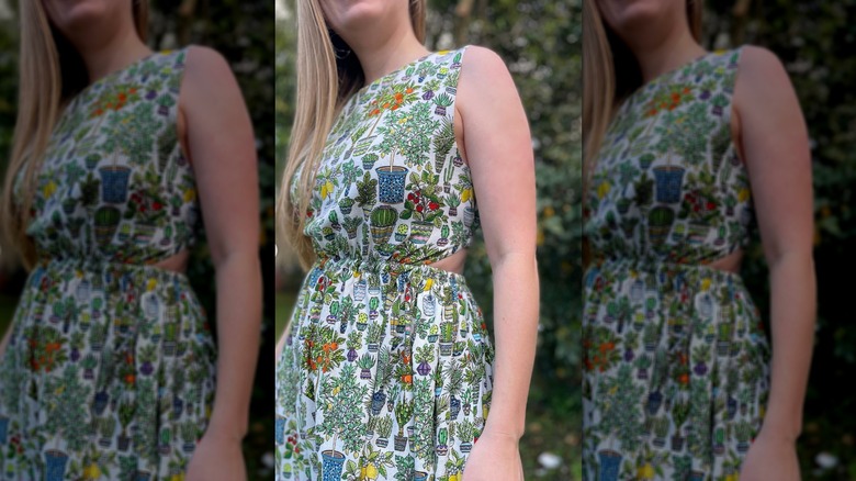 Woman in printed dress