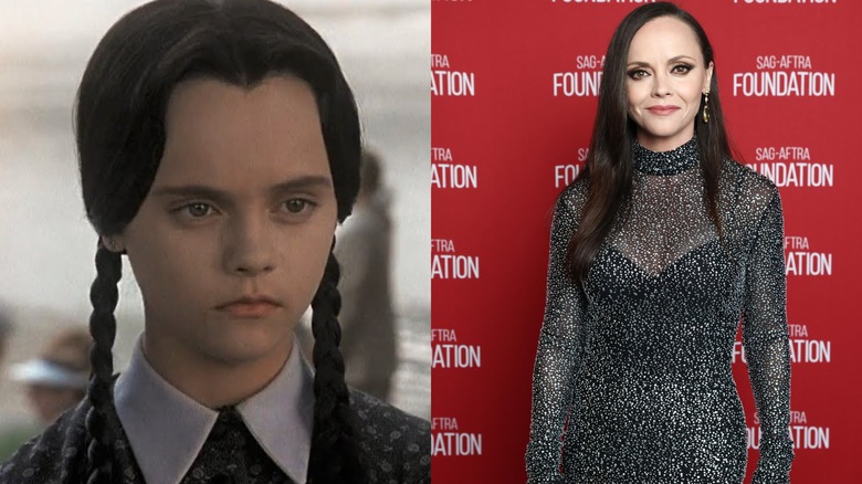 Christina Ricci as Wednesday Addams and in 2025 at the SAG-AFTRA Foundation