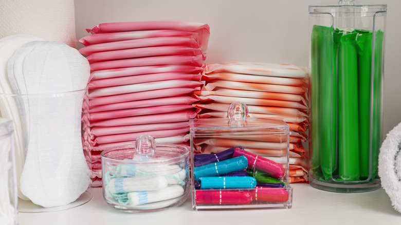 Disposable sanitary products on display