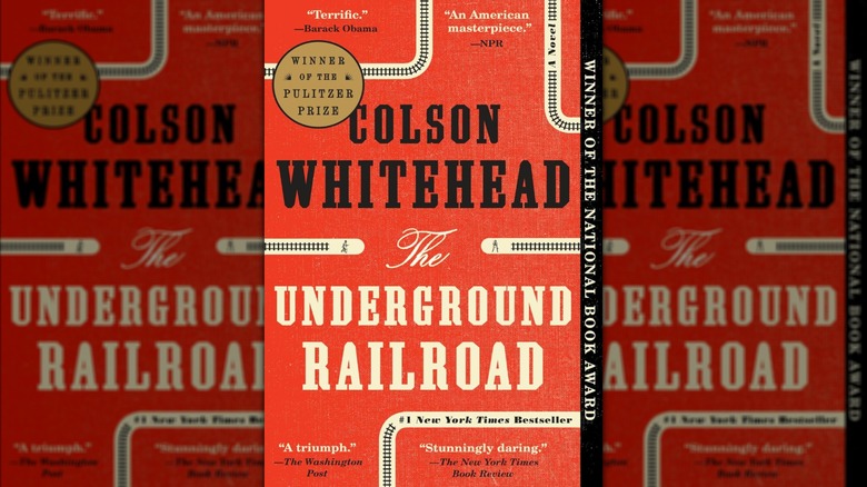 The cover of The Underground Railroad with a red background