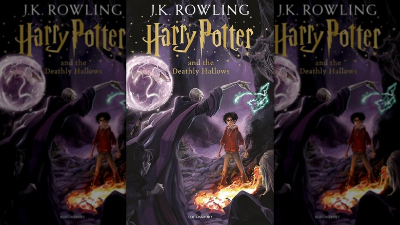 The front cover of Harry Potter and the Deathly Hallows by J.K. Rowling