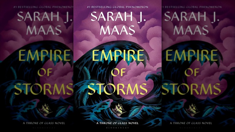 The front cover of Empire of Storms by Sarah J. Maas