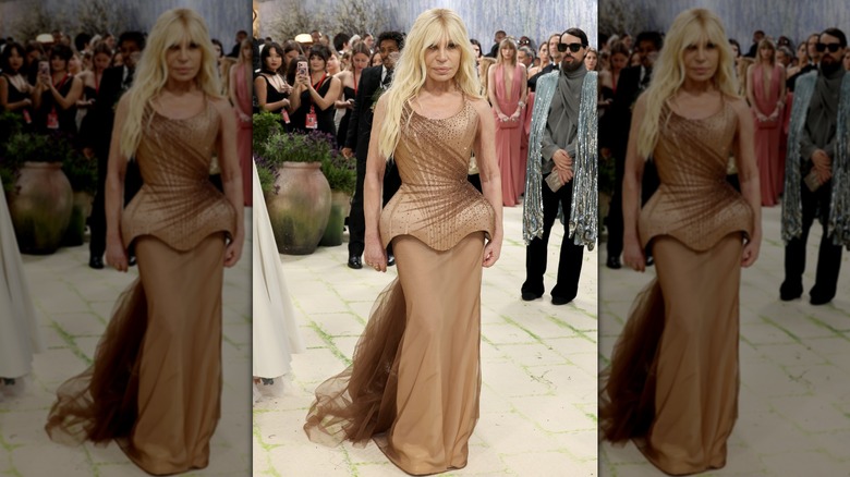 Donatella Versace in a corset and long skirt on the 2026 Met Gala