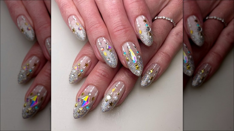 Glitter nails with embellishments