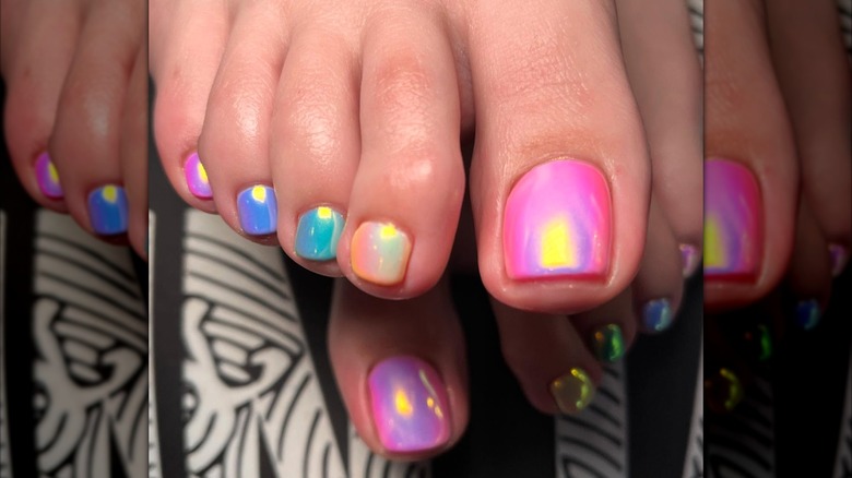 Neon metallic toe nails on Instagram