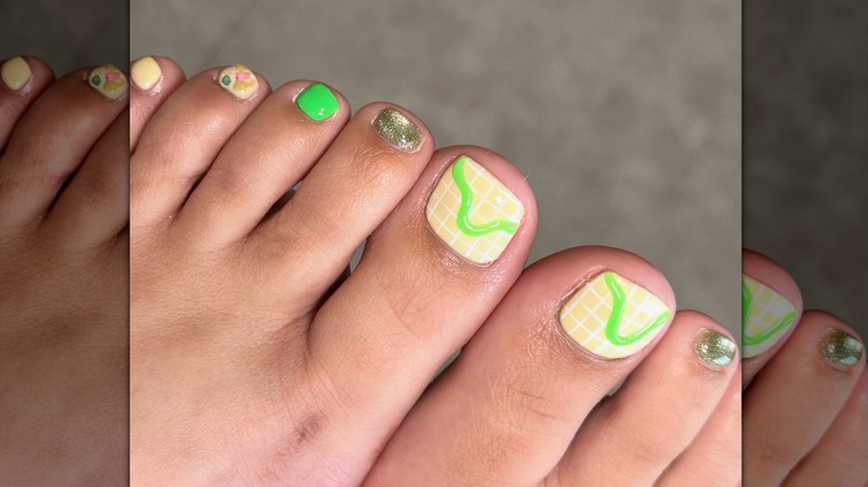 Lime green geometric nails