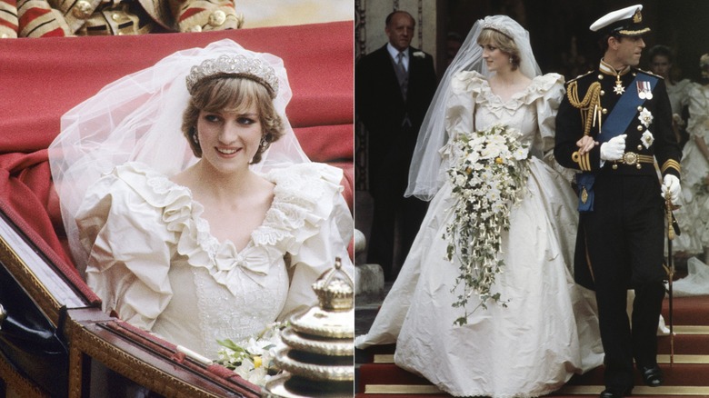 Side by side pics of Princess Diana in her wedding dress