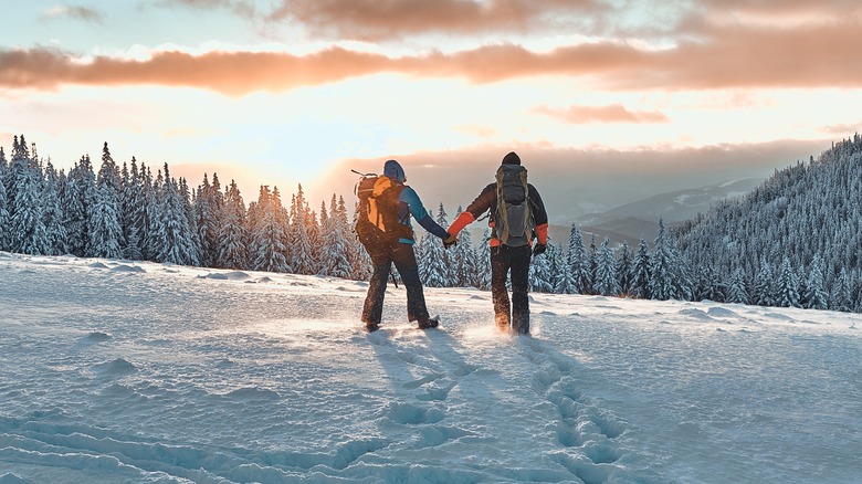 Couple outside in snow 