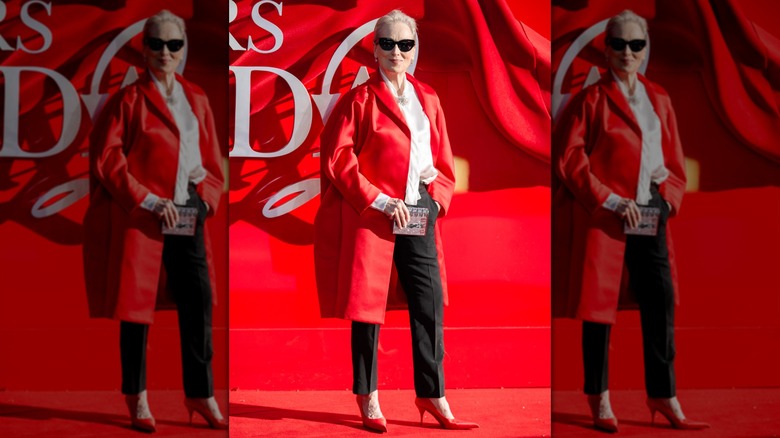 Meryl Streep posing on the red carpet at "The Devil Wears Prada 2" European premiere