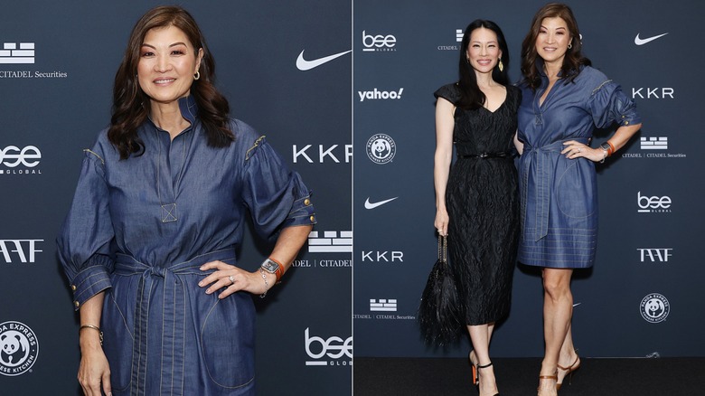 Juju Chang in a denim dress at an event in 2025