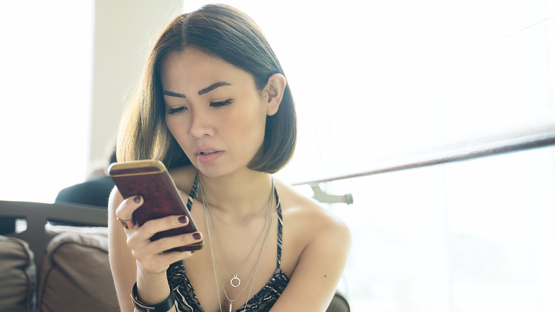 Staring at phone