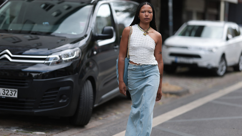 Woman in denim skirt 