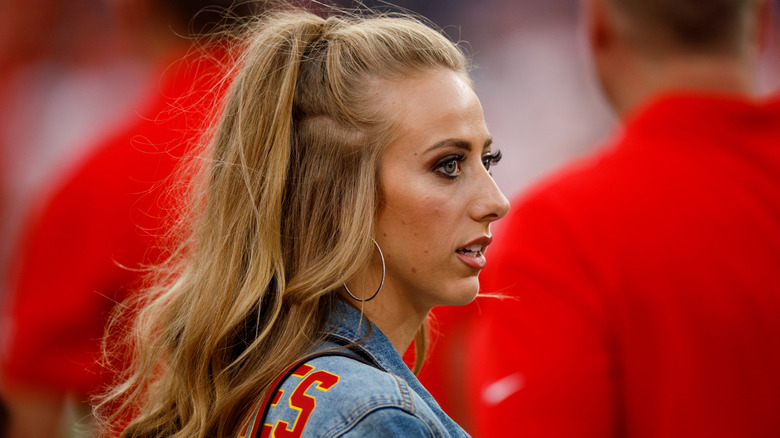 Brittany Mahomes in a denim hacket