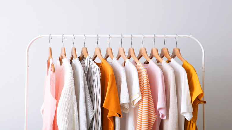Cotton t-shirts on a rack