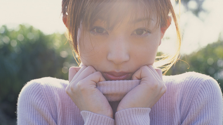 Woman wearing a wool sweater