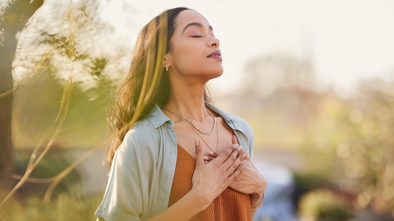 Meditating outside