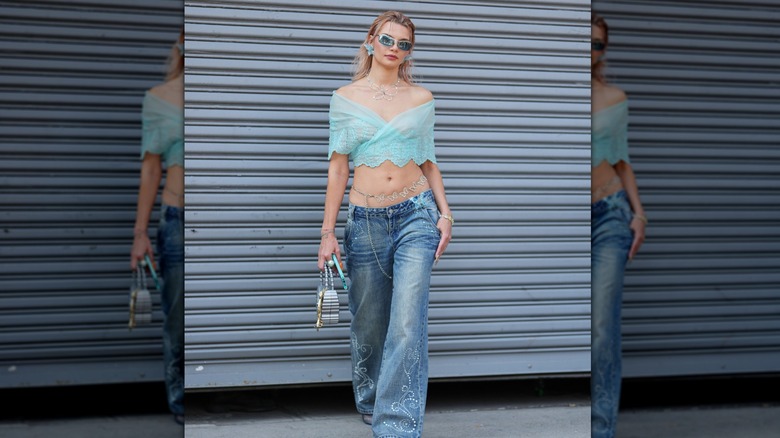 Woman wearing low-rise jeans
