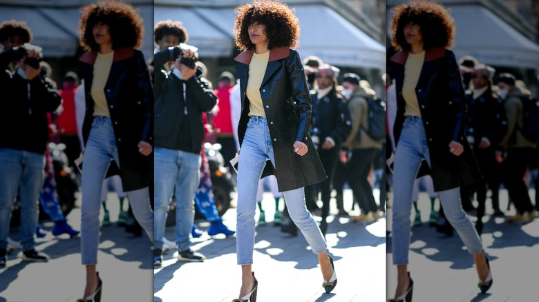 Woman wearing slim jeans