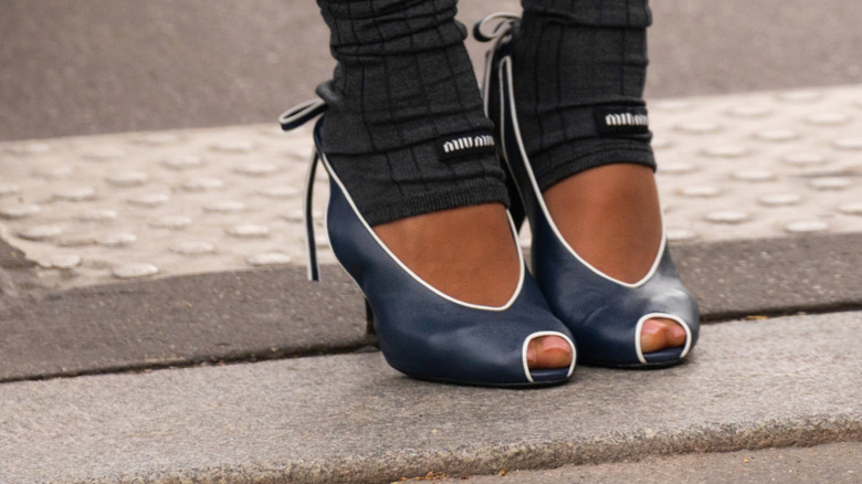 Navy blue peep-toe heels