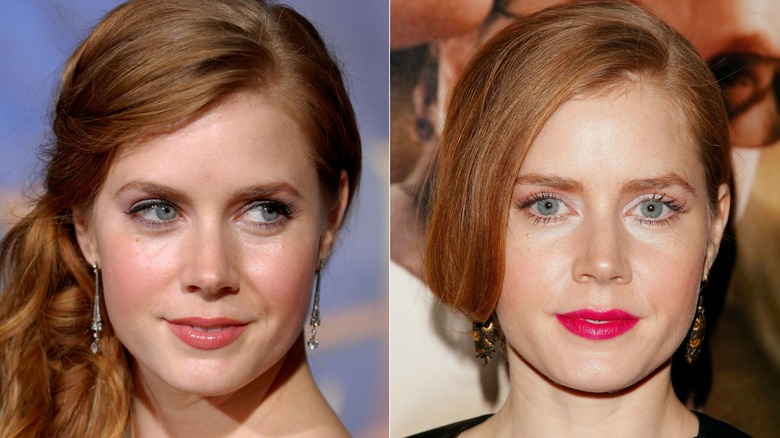 Amy Adams posing on the red carpet in two photos taken in 2007