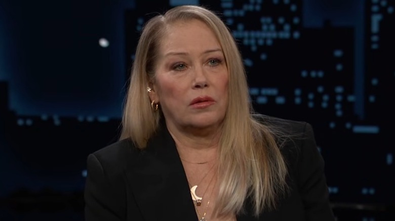 Christina Applegate wearing all black while appearing on "Jimmy Kimmel Live" in 2026