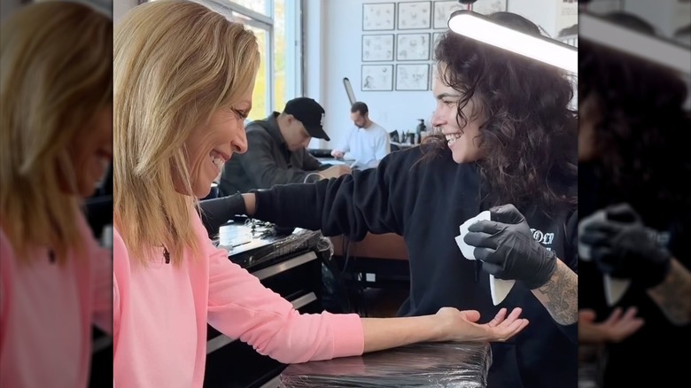 Vanna White getting her first tattoo from her daughter in a tattoo studio 2025