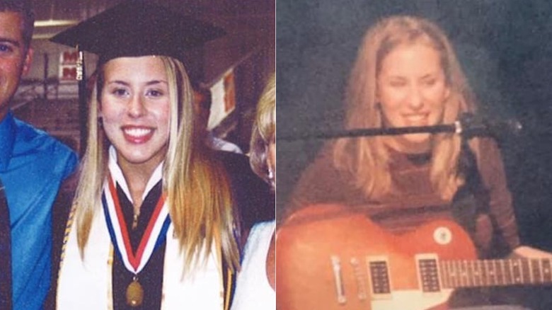 Erin Napier with long hair in high school, side by side photos