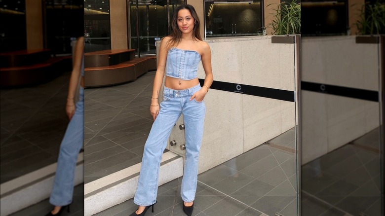 Woman wearing low-rise jeans